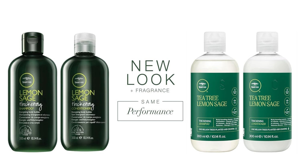 Tea Tree Lemon Sage acondicionador engrosante en botella para desenredar y volumen.