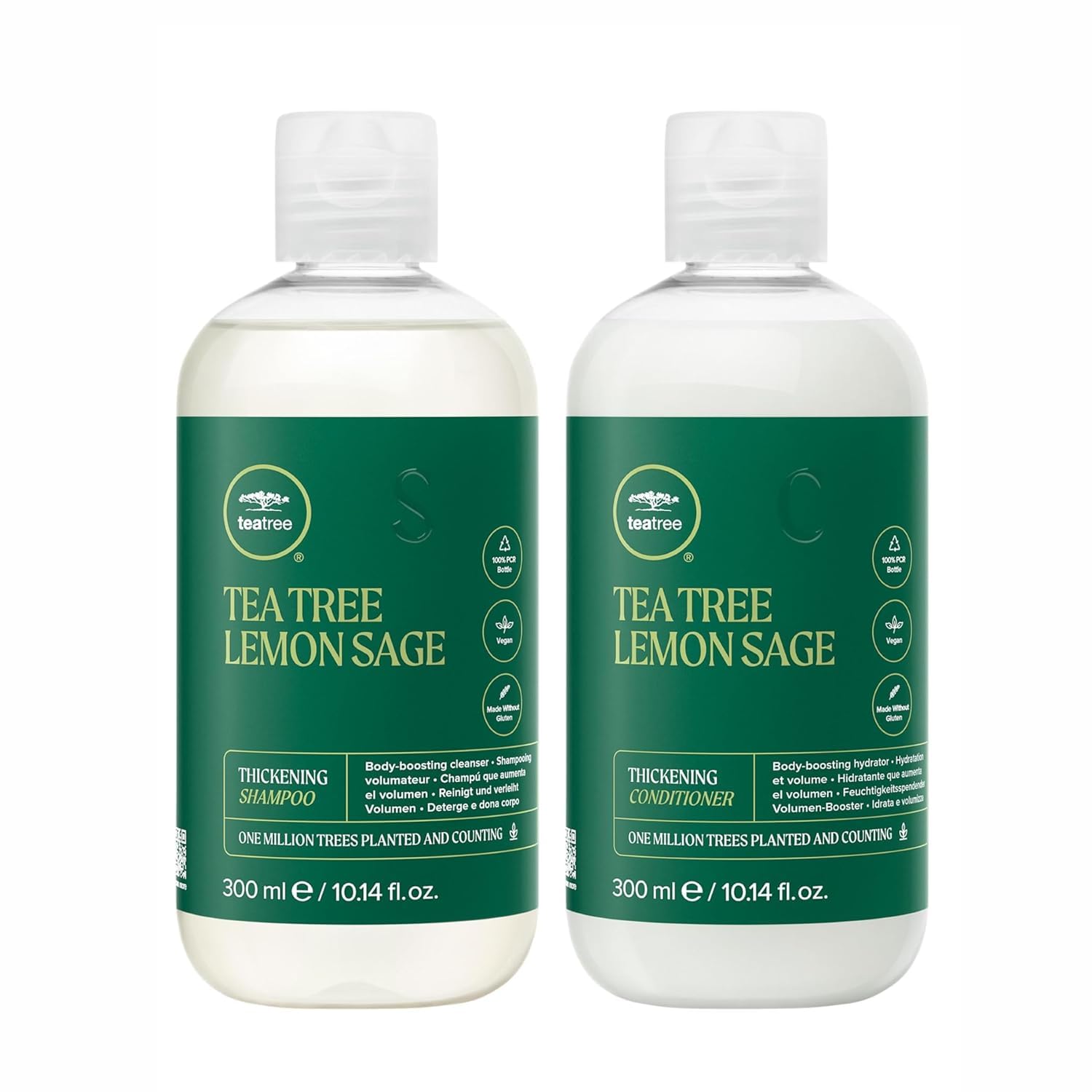 Tea Tree Lemon Sage champú engrosante en botella para mayor volumen.