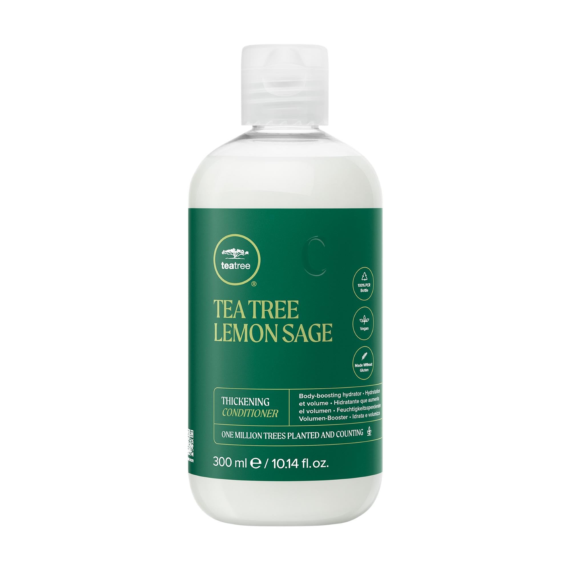 Tea Tree Lemon Sage en bouteille, offre volume léger pour cheveux fins.