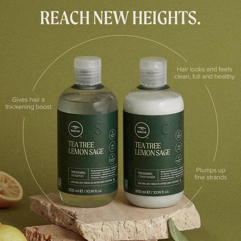 Tea Tree Lemon Sage Shampooing – Texture crèmeuse qui épaissit sans alourdir.