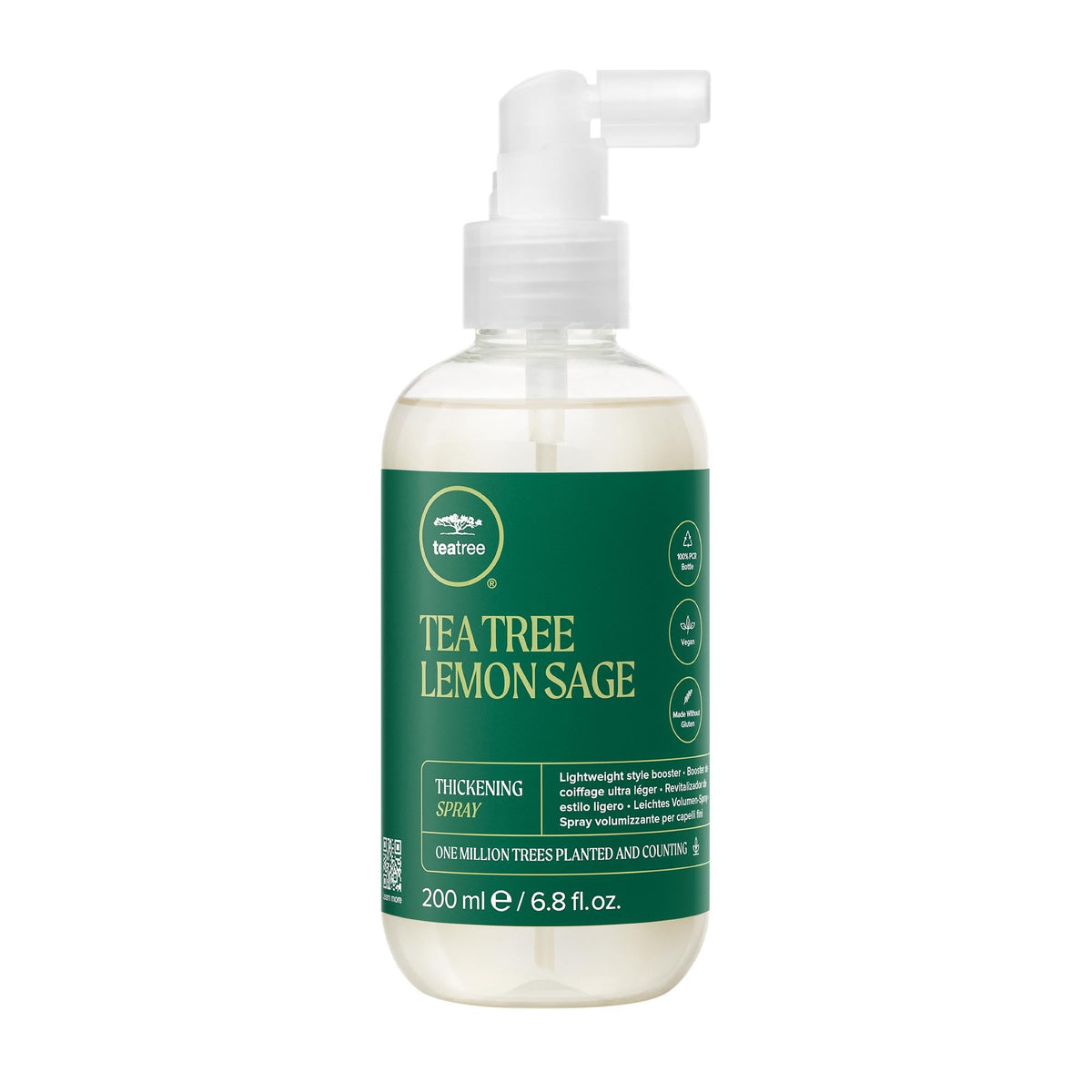 Spray Tea Tree Lemon Sage en botella para espesor ligero en cabellos finos.