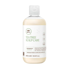 Tea Tree Scalp Care Regeniplex Shampoo: botella visible y cabello con aspecto más lleno