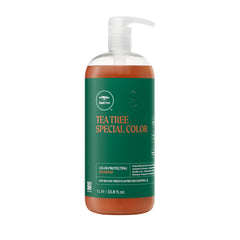 Tea Tree Special Color Shampoo botella, limpieza suave y color protegido.
