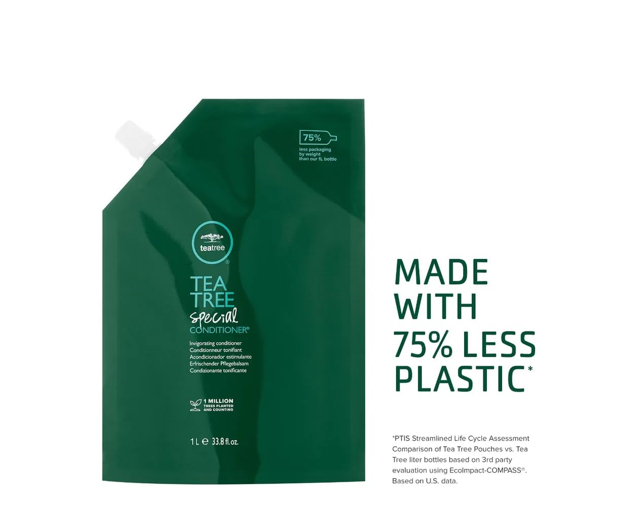 Bolsas de recarga de un litro Tea Tree, opción ecológica y ahorro de espacio.