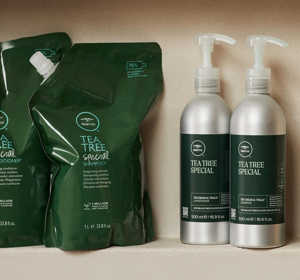 Fragancia Tea Tree con menta y lavanda en el cabello.