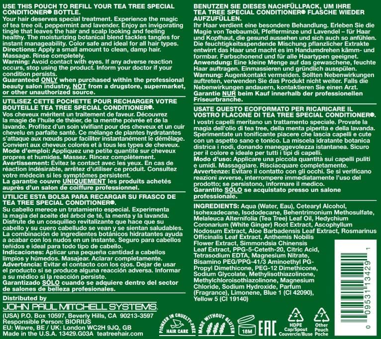 Recarga ecológica Tea Tree para cuidado capilar.