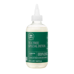 Tea Tree Special Detox Kombucha Rinse – bouteille blanche, élimine les résidus et nettoie le cuir chevelu.