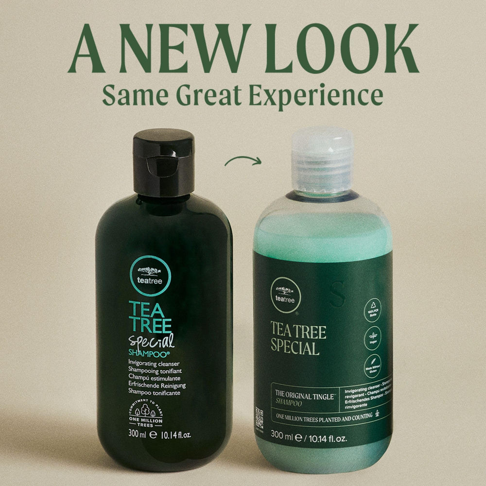 Tea Tree Special Shampoo aperçu emballage aluminium, design durable et réutilisable.