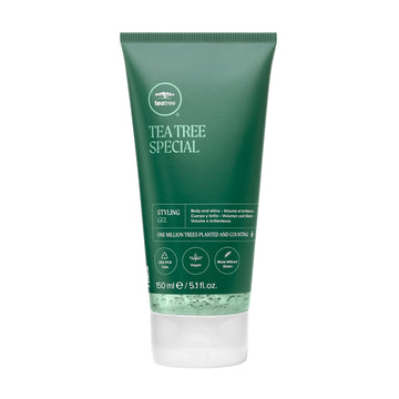 Tea Tree Styling Gel: botella y aplicación suave para peinados definidos