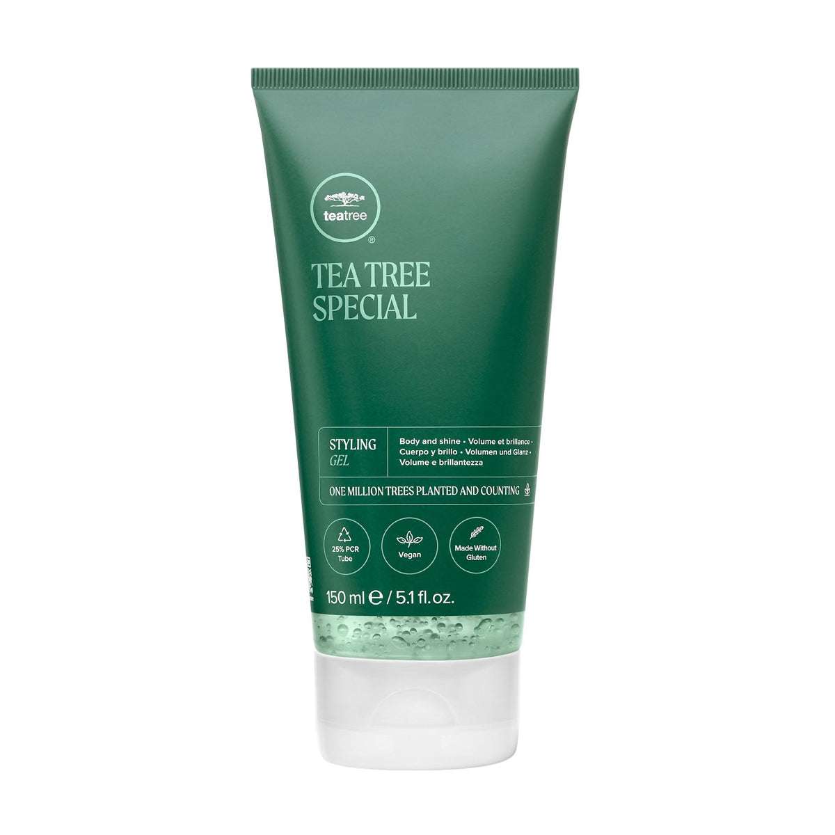Tea Tree Styling Gel: botella y aplicación suave para peinados definidos