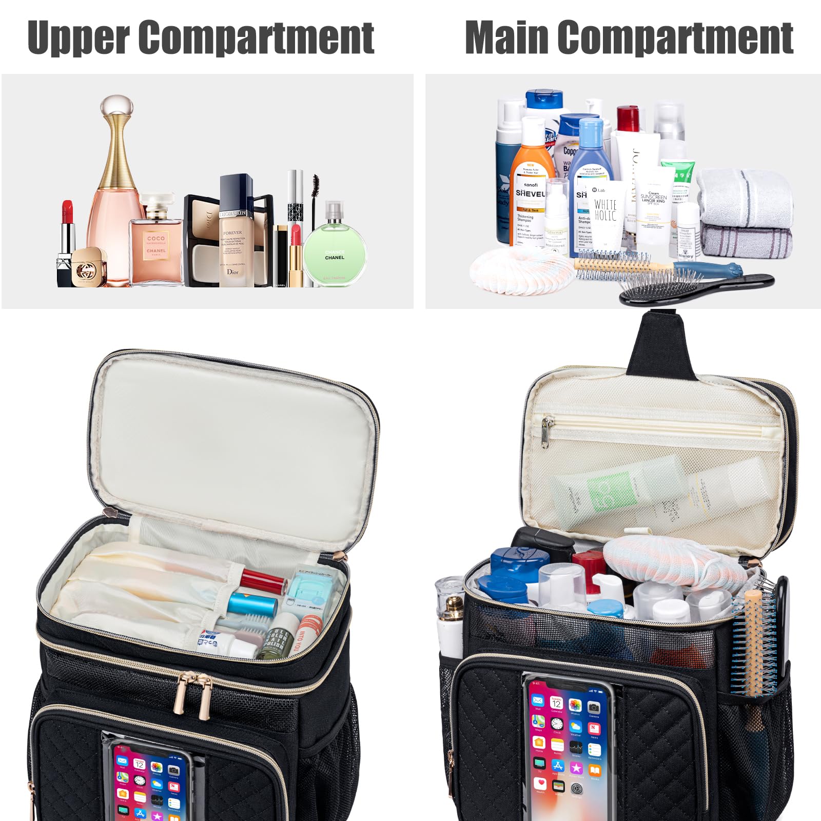 Tealari bolsa con tres compartimentos y ocho bolsillos para cosméticos.