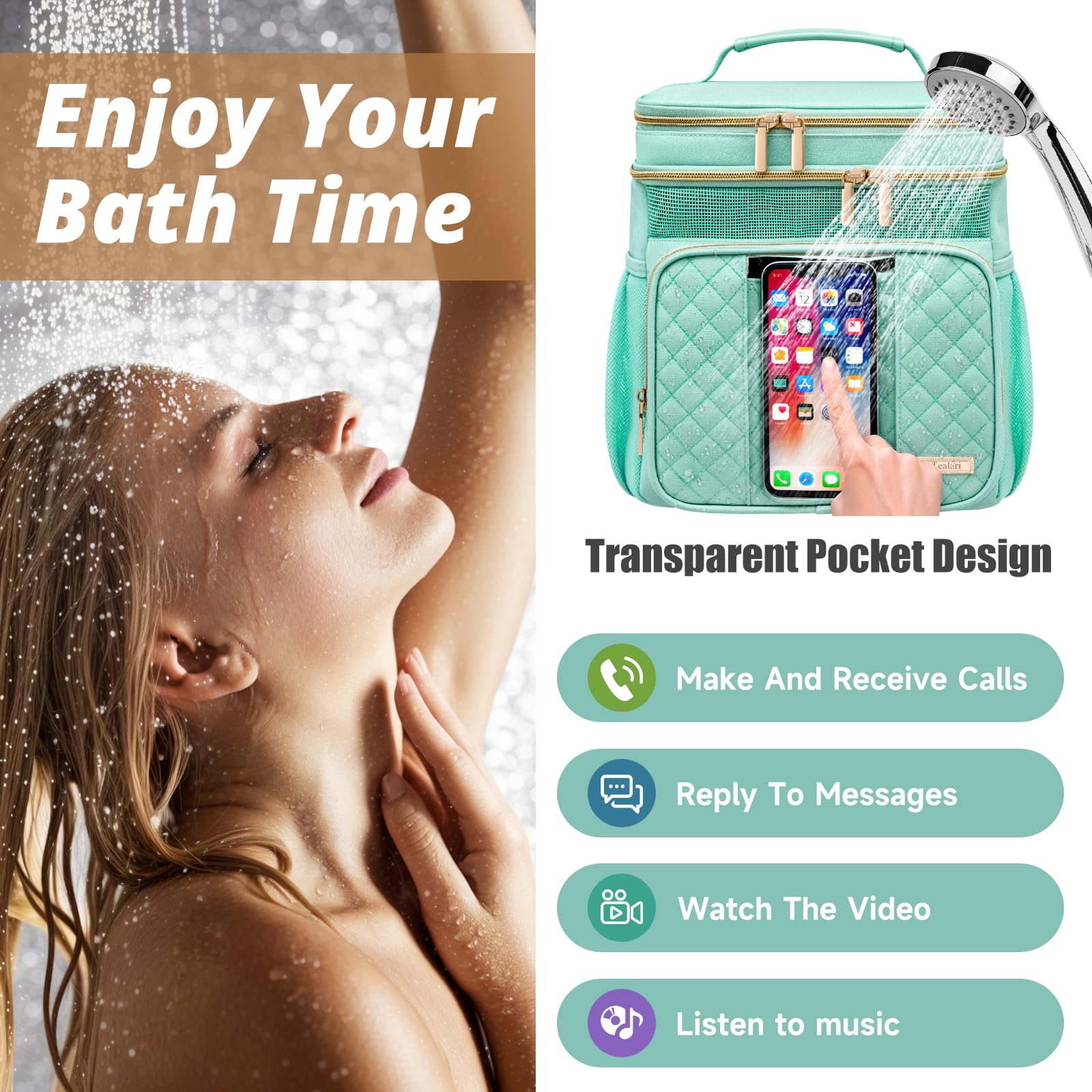 Tealari bolsa de ducha con colgador fuerte para colgar en baño