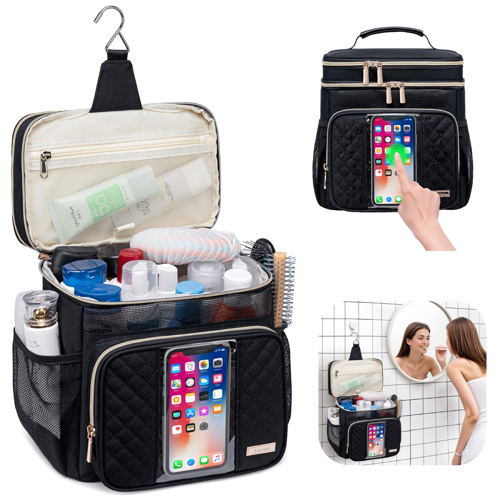 Tealari bolsa de ducha resistente al agua, diseño ventilado para secado rápido.