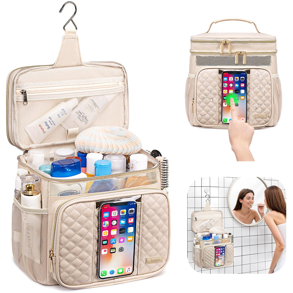 Tealari bolsa de higiene de cuero con amplio interior para cosméticos.