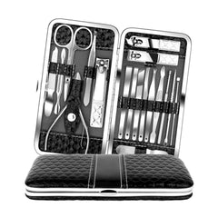 Teamkio set manicura y pedicura 18 en 1 con estuche de cuero negro para viaje