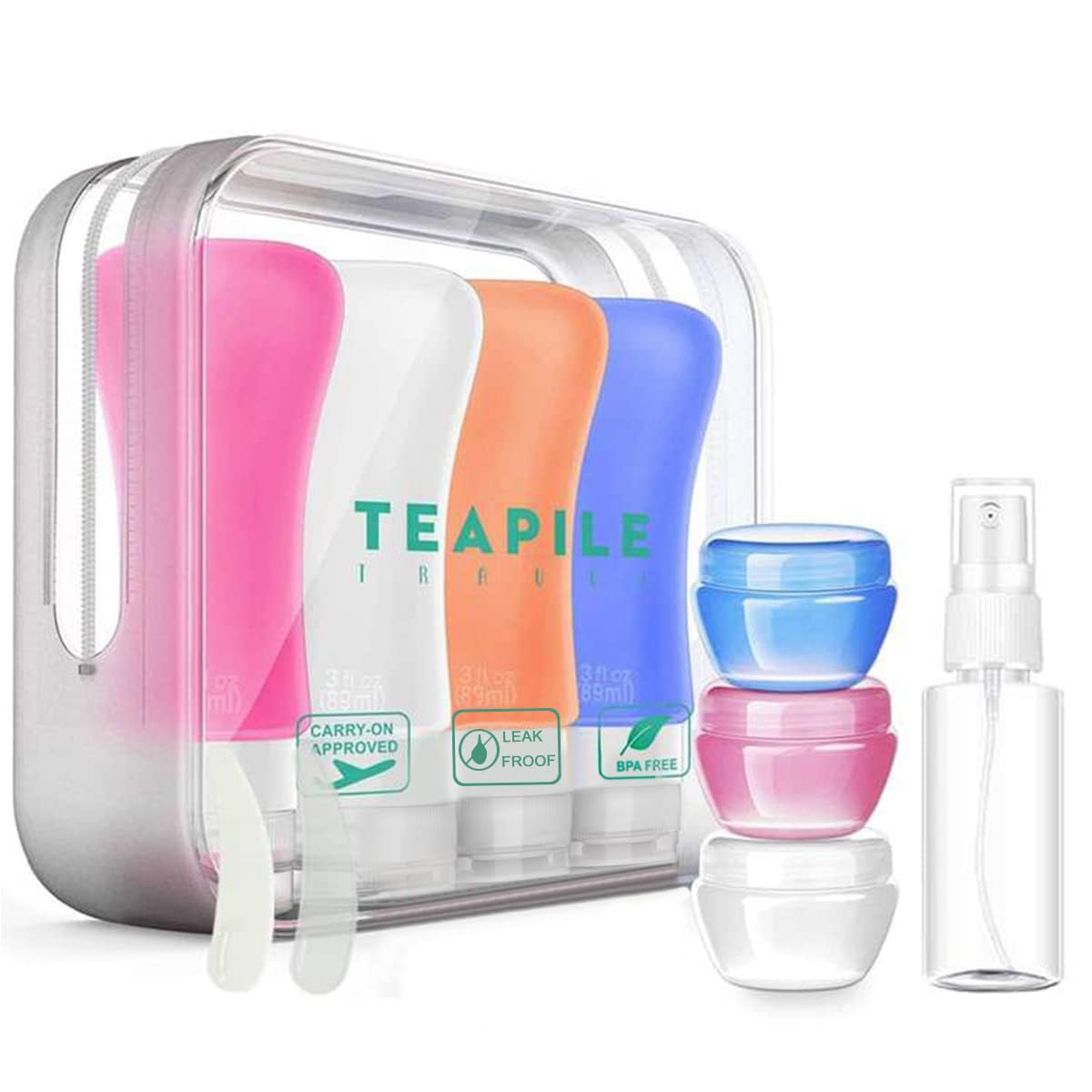 Teapile, juego de 4 botellas de viaje de 3 onzas, prueba de fugas para maletas