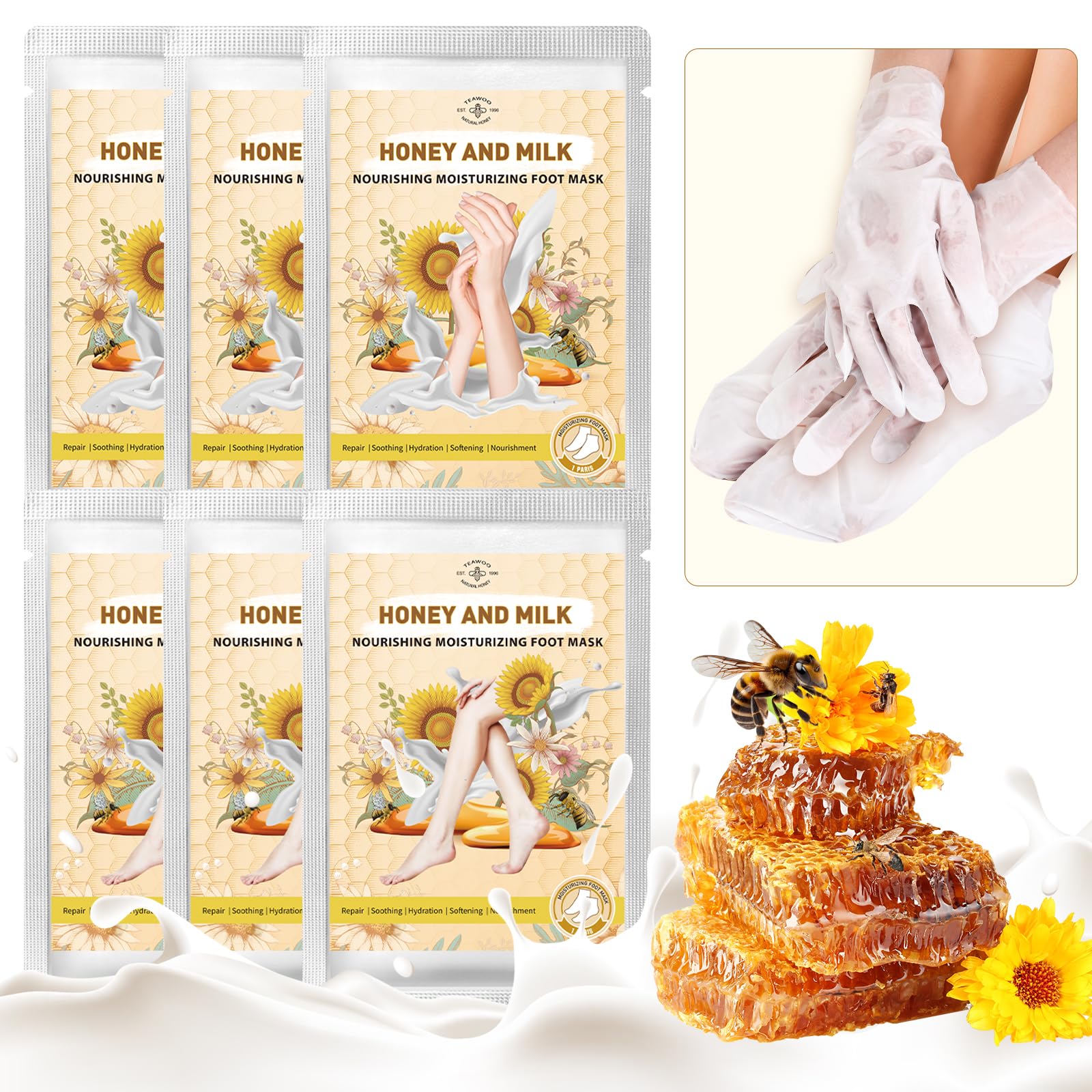 TEAWOO mascarilla hidratante para manos y pies, piel suave