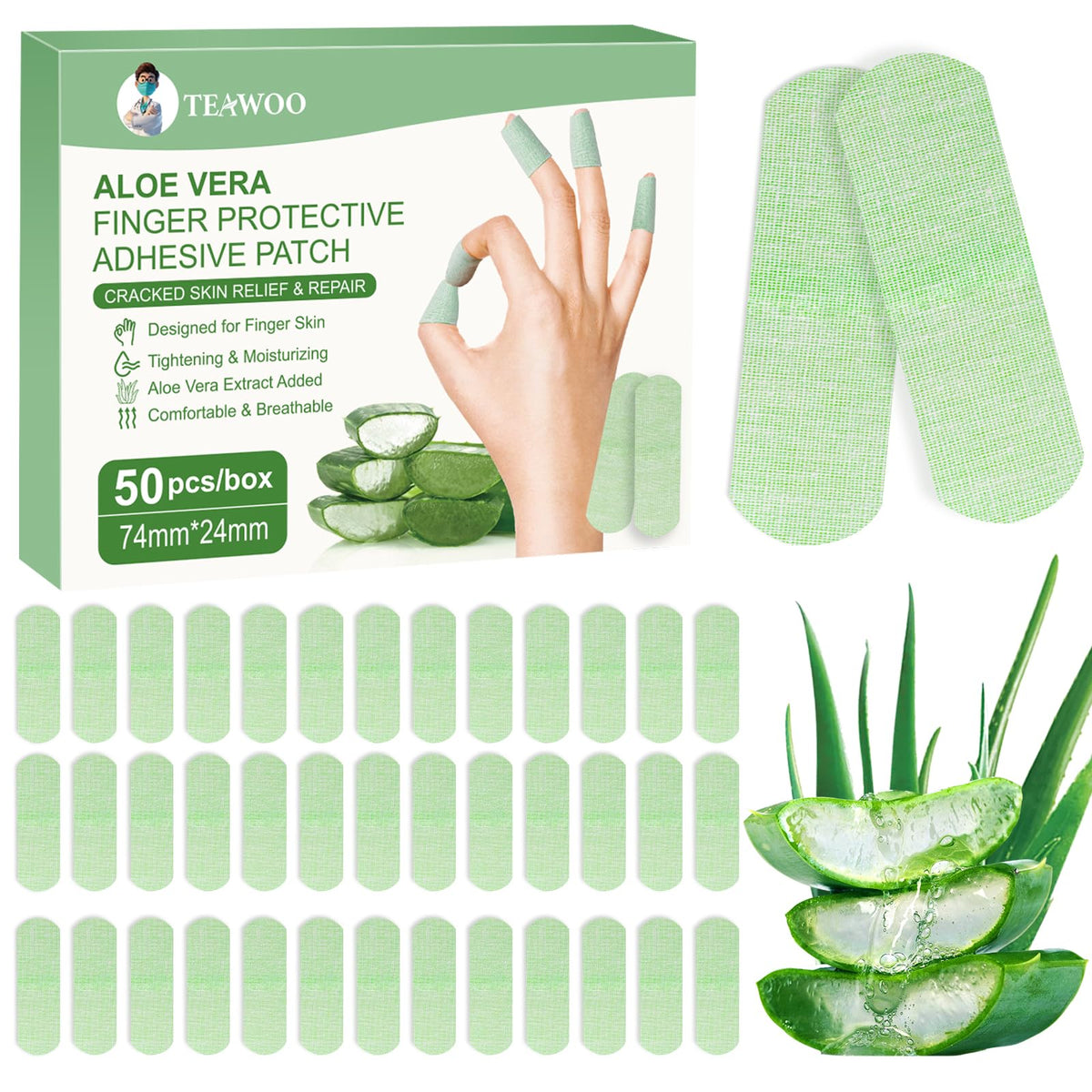 TEAWOO parches para manos agrietadas con aloe, hidratación y reparación