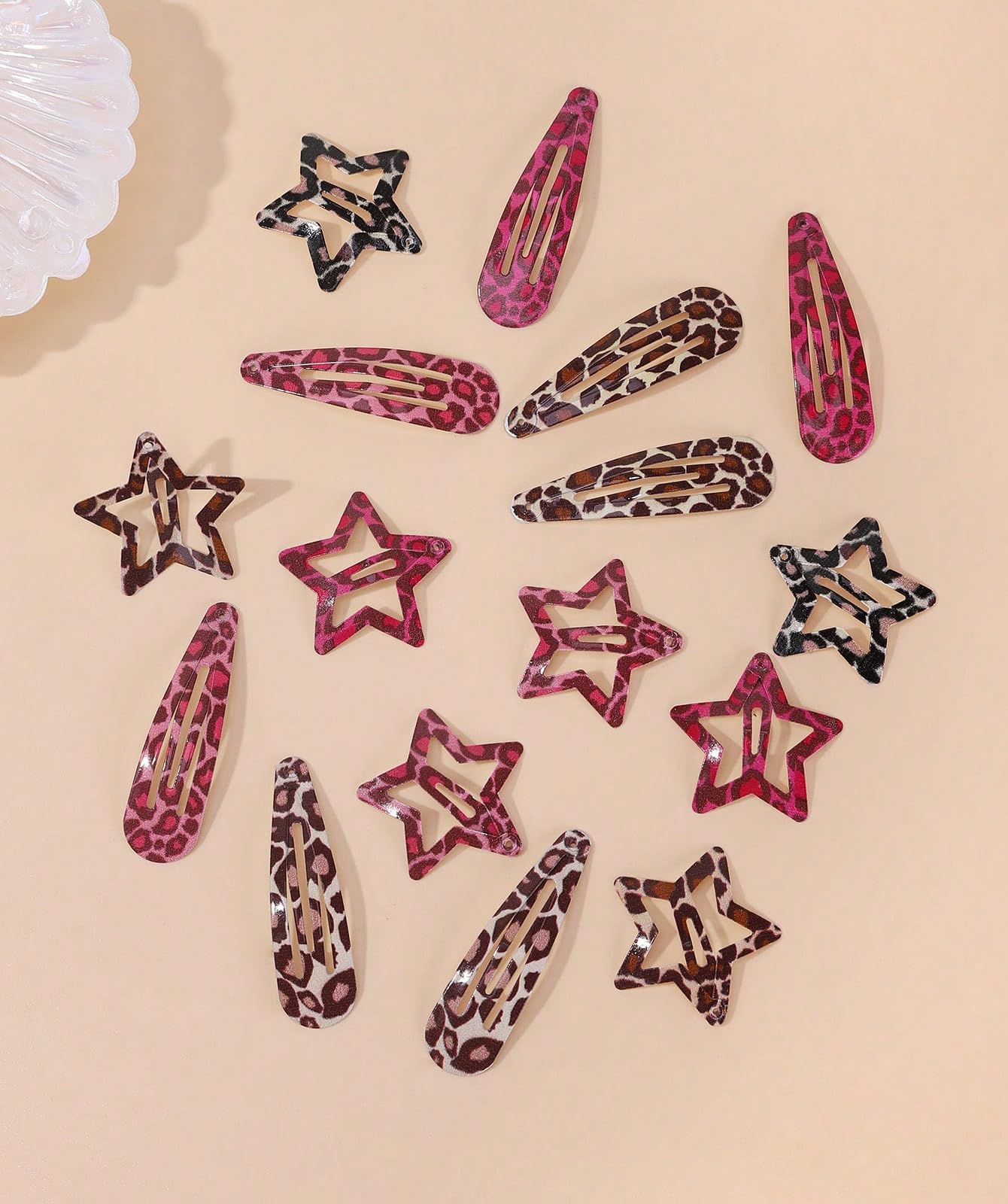 TEBIEKOY clip estrella leopardo rosa: accesorio elegante para fijar mechones