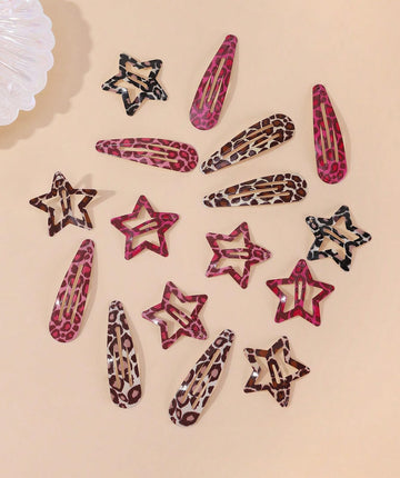 TEBIEKOY clip estrella leopardo rosa: accesorio elegante para fijar mechones