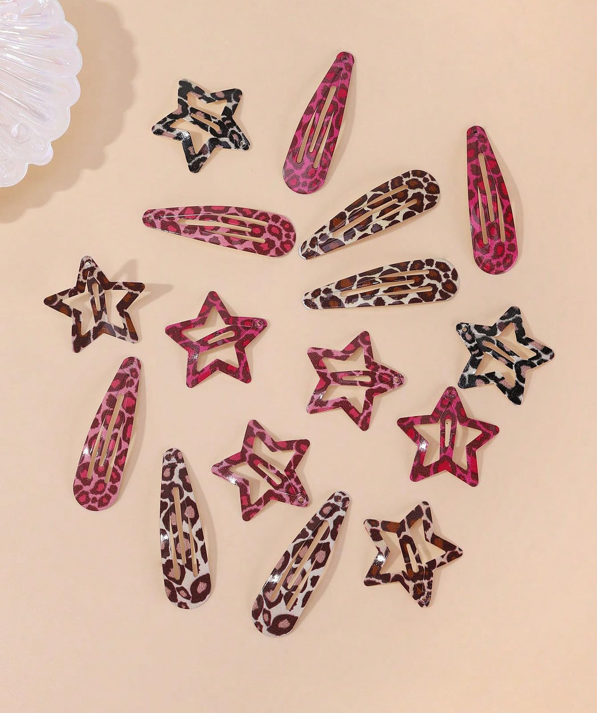 TEBIEKOY clip estrella leopardo rosa: accesorio elegante para fijar mechones