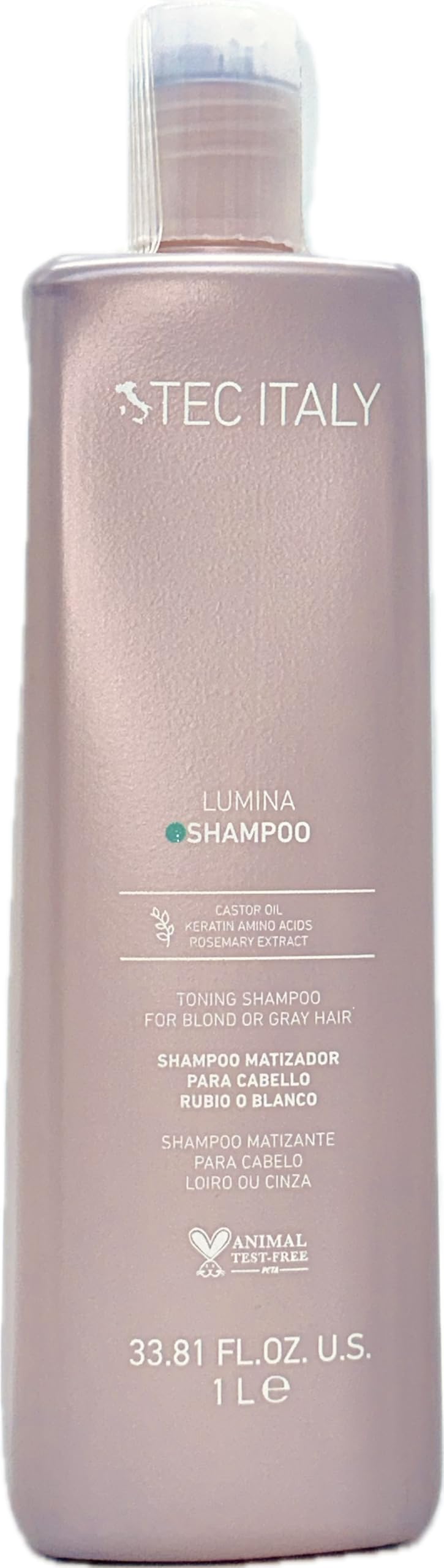 Champú Lumina de Tec Italy en botella, para mantener reflejos rubios y grises.