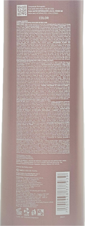 Espuma violeta de Lumina Champú neutralizando tonos amarillos en cabellos claros.