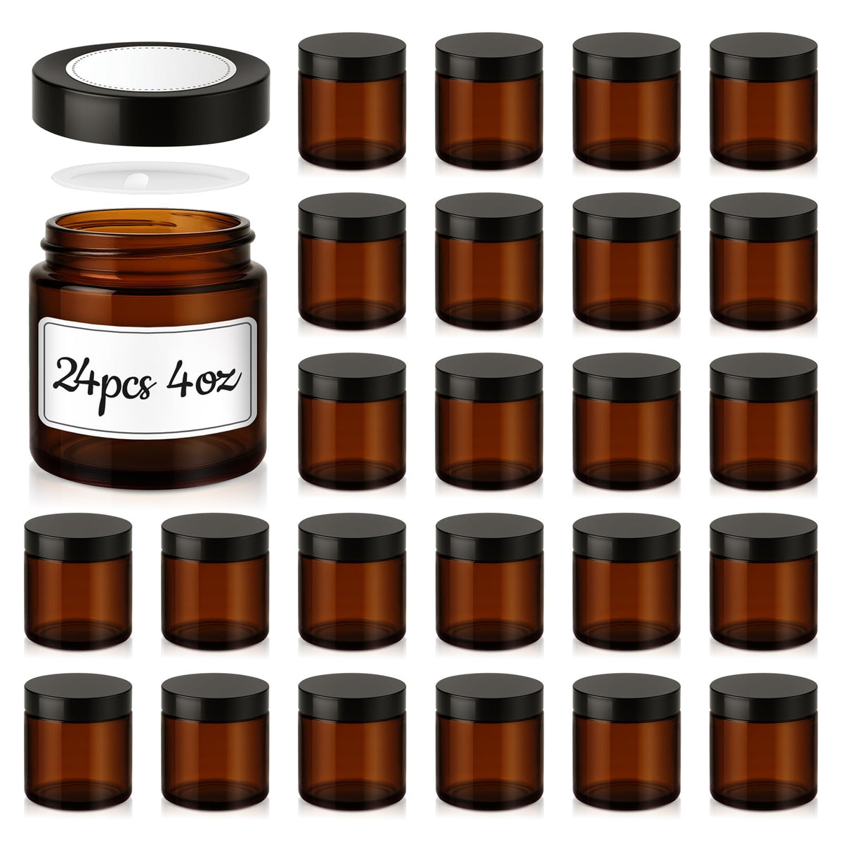 Tecohouse frasco ámbar 4oz con tapa negra, ideal para cosméticos seguros