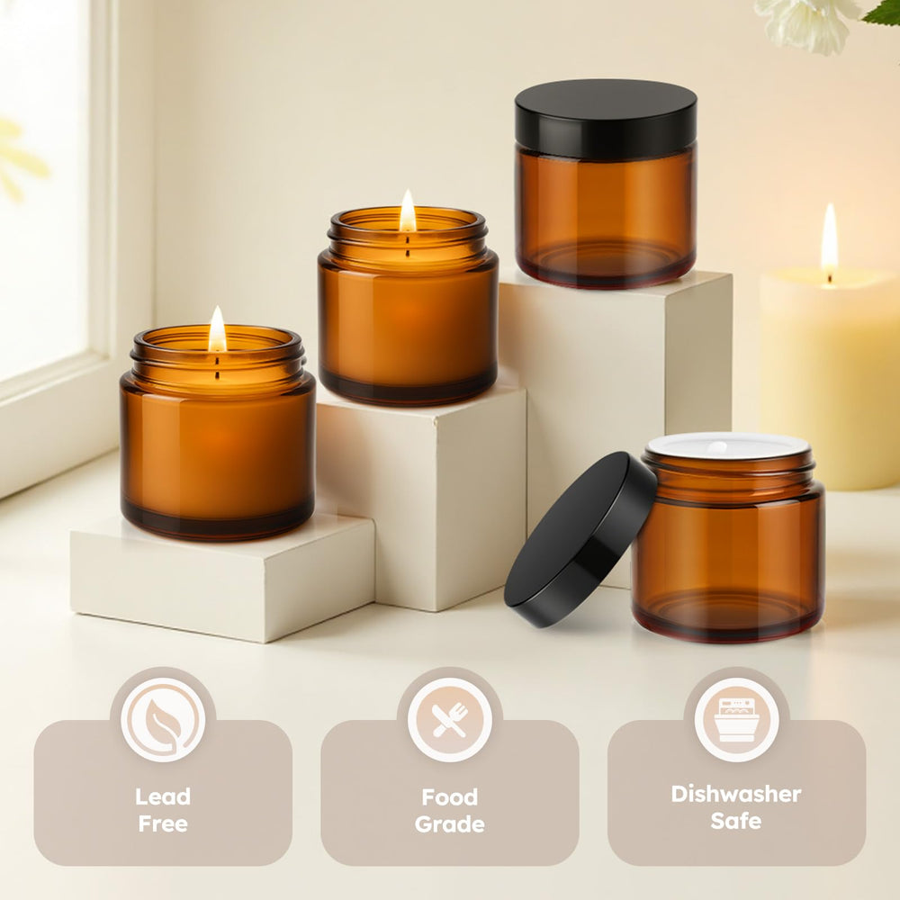 Bocal Tecowhouse 2 oz ambré, bouchon noir, réutilisable et facile à nettoyer.