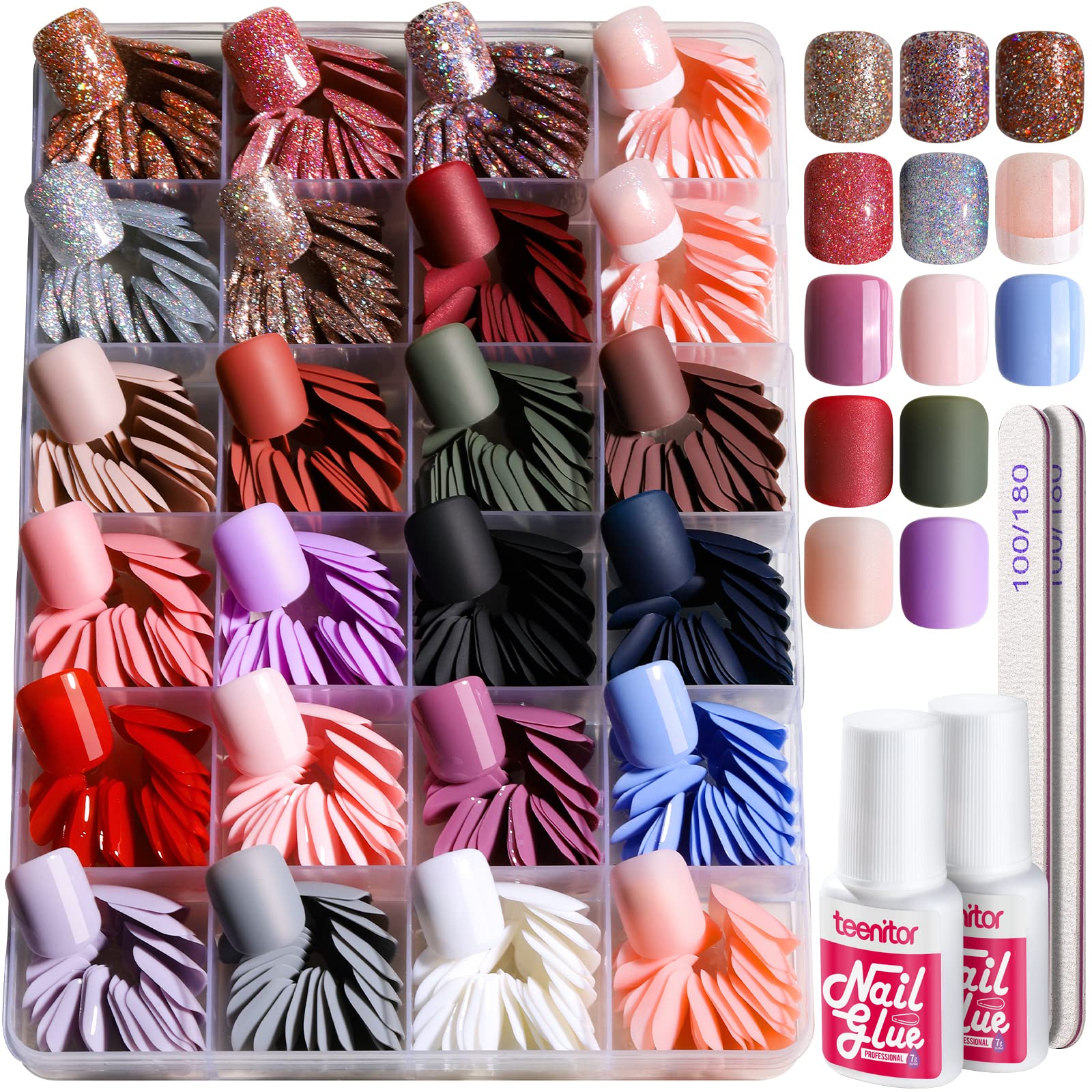Teenitor 576pcs uñas postizas cortas cuadradas mate y brillo para uso diario