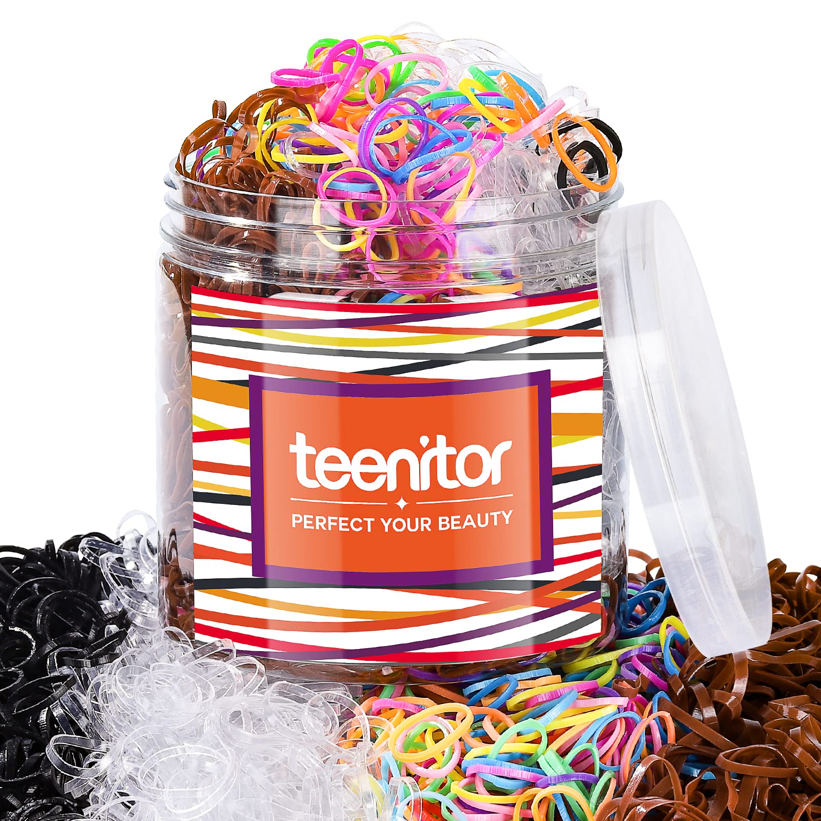 Teenitor bandas elasticas 2000 unidades para peinados duraderos y organización.