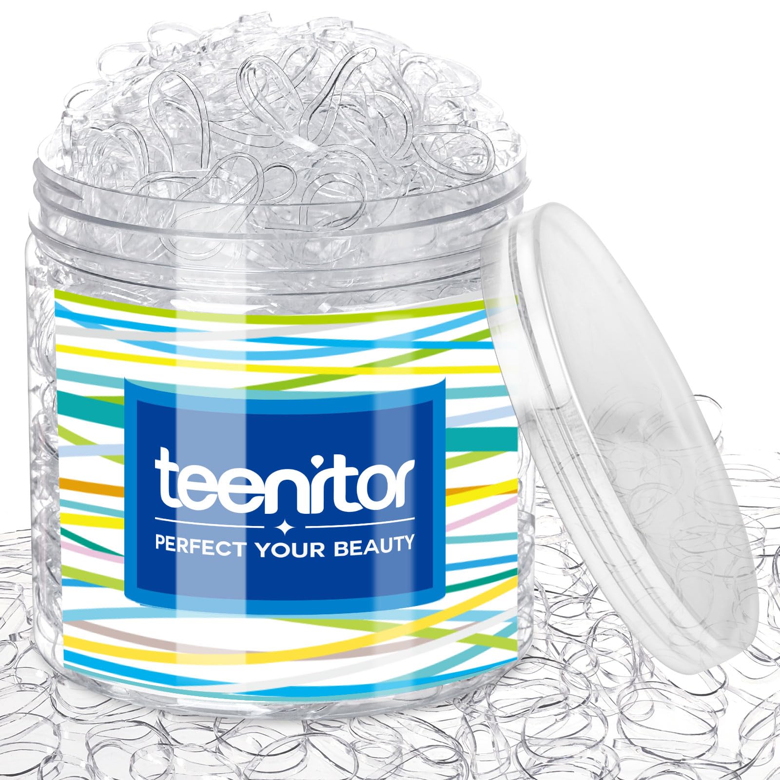 Teenitor coleteros elásticos transparentes: 2000 piezas para peinados variados y duraderos.