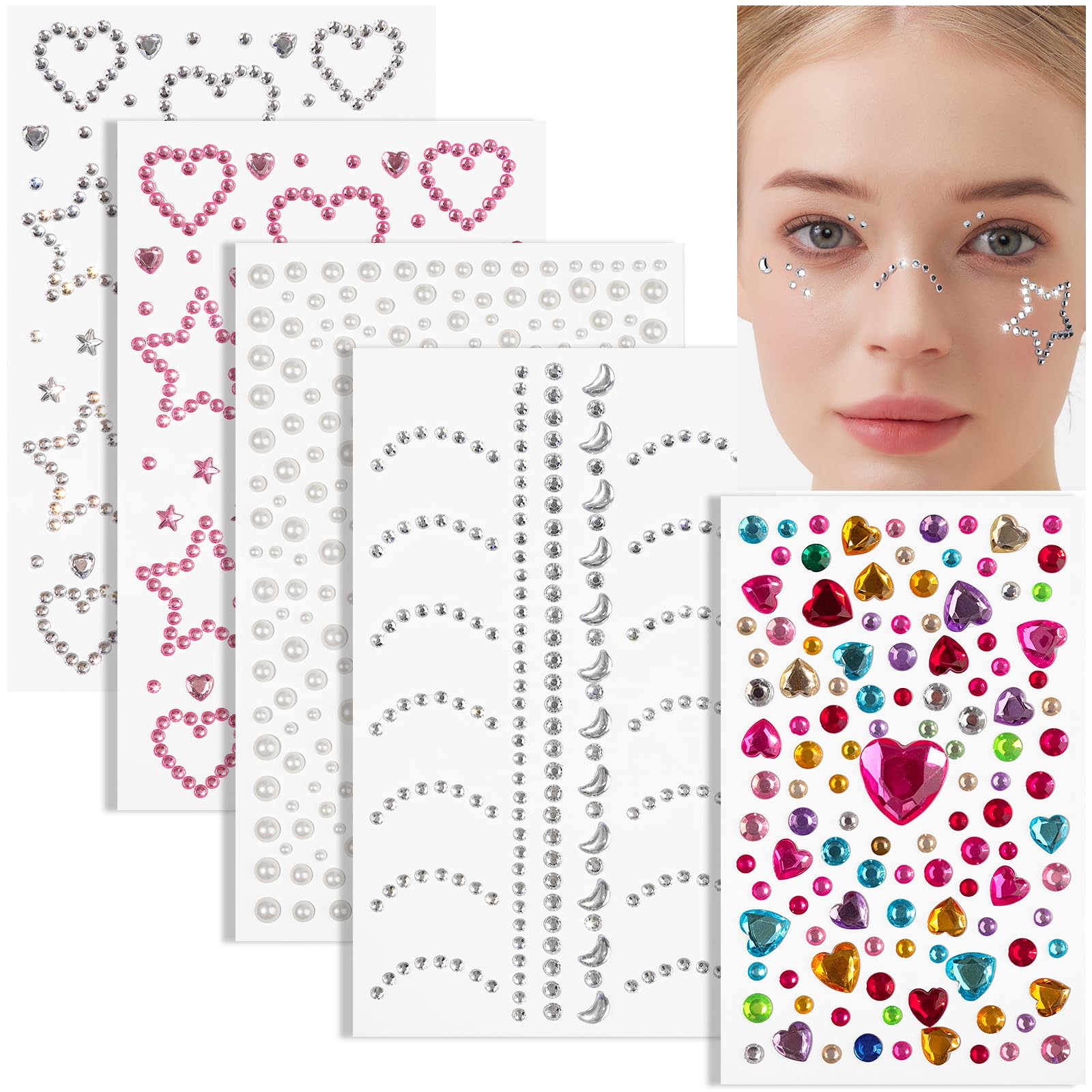 Gemas faciales autoadhesivas Teenitor para maquillaje con brillo duradero