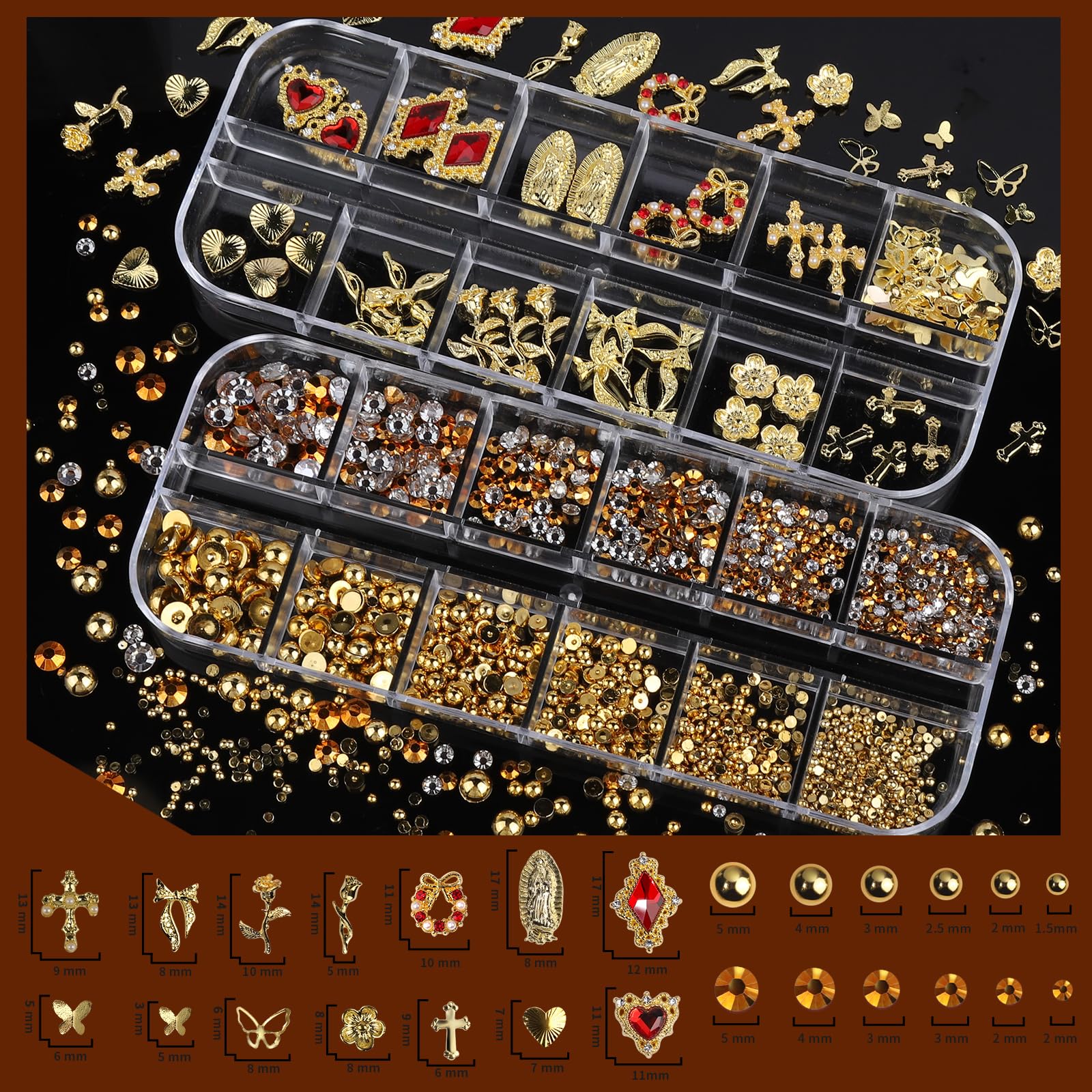 Teenitor gold nail pearls and gems with flat-back half-round shapes