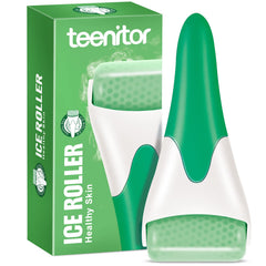 Teenitor rodillo de hielo verde para rostro, frío facial suave para deshinchar ojos.