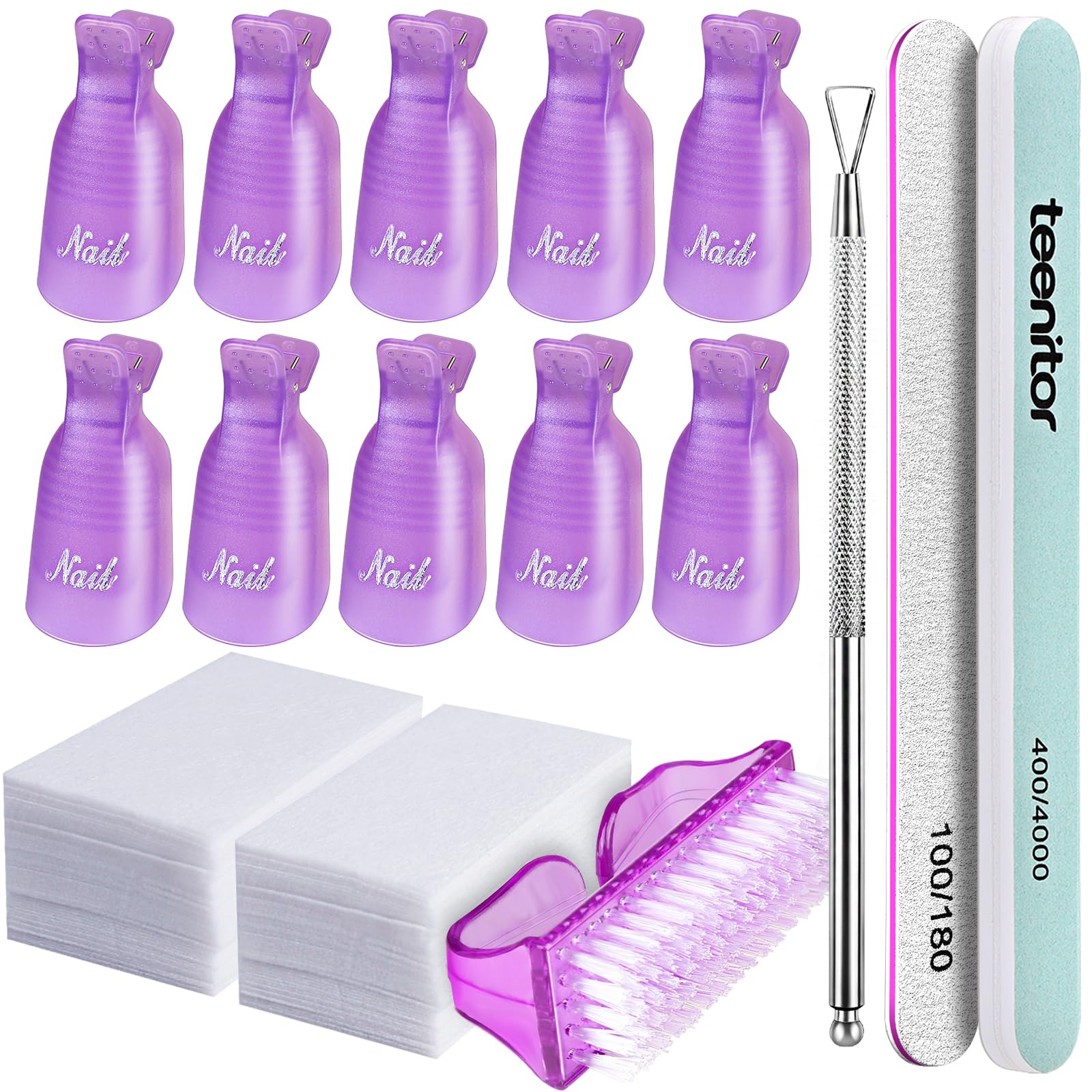 Kit Teenitor remover gel uñas clips para eliminar gel sin dañar uñas.