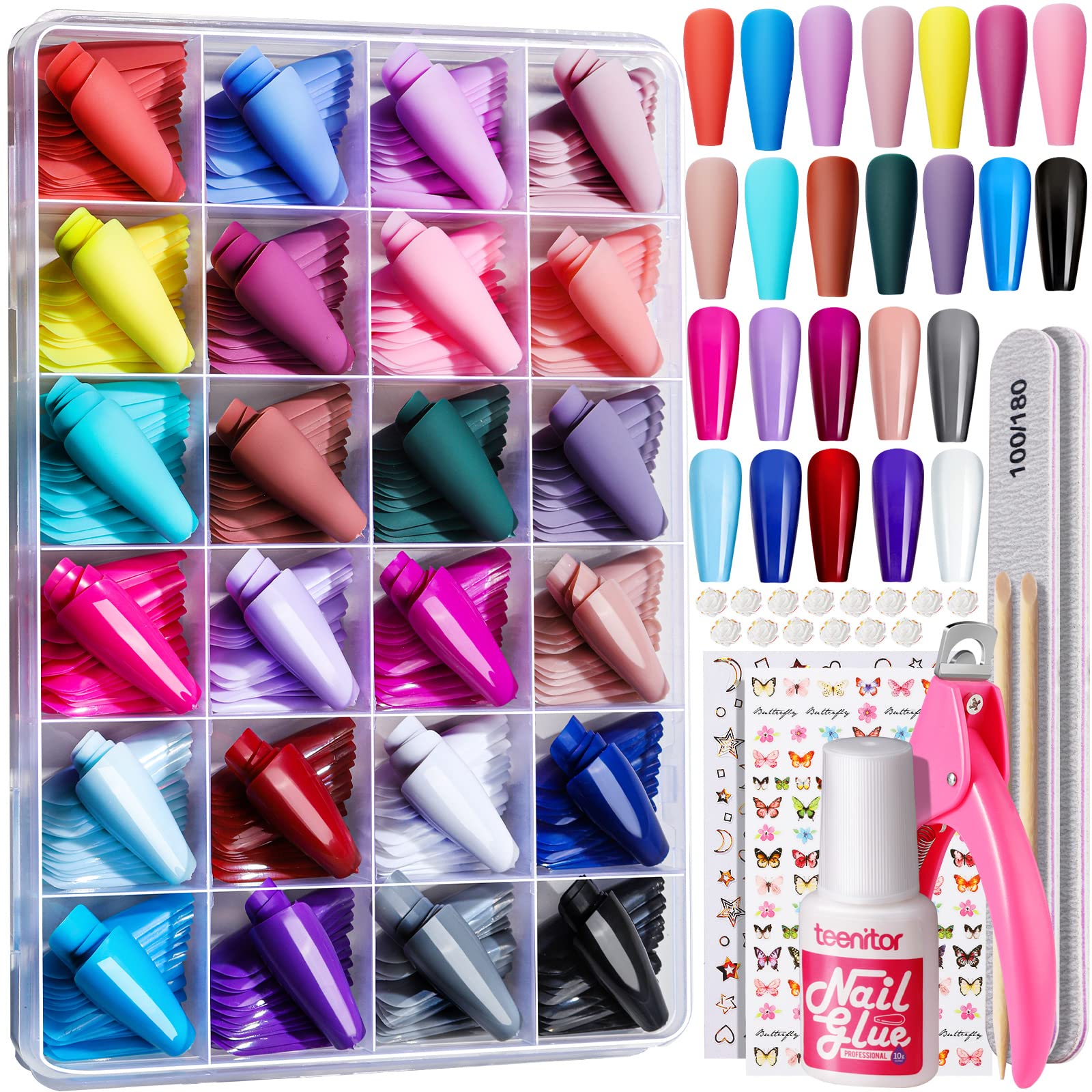 Teenitor long coffin matte nails set for stylish everyday wear