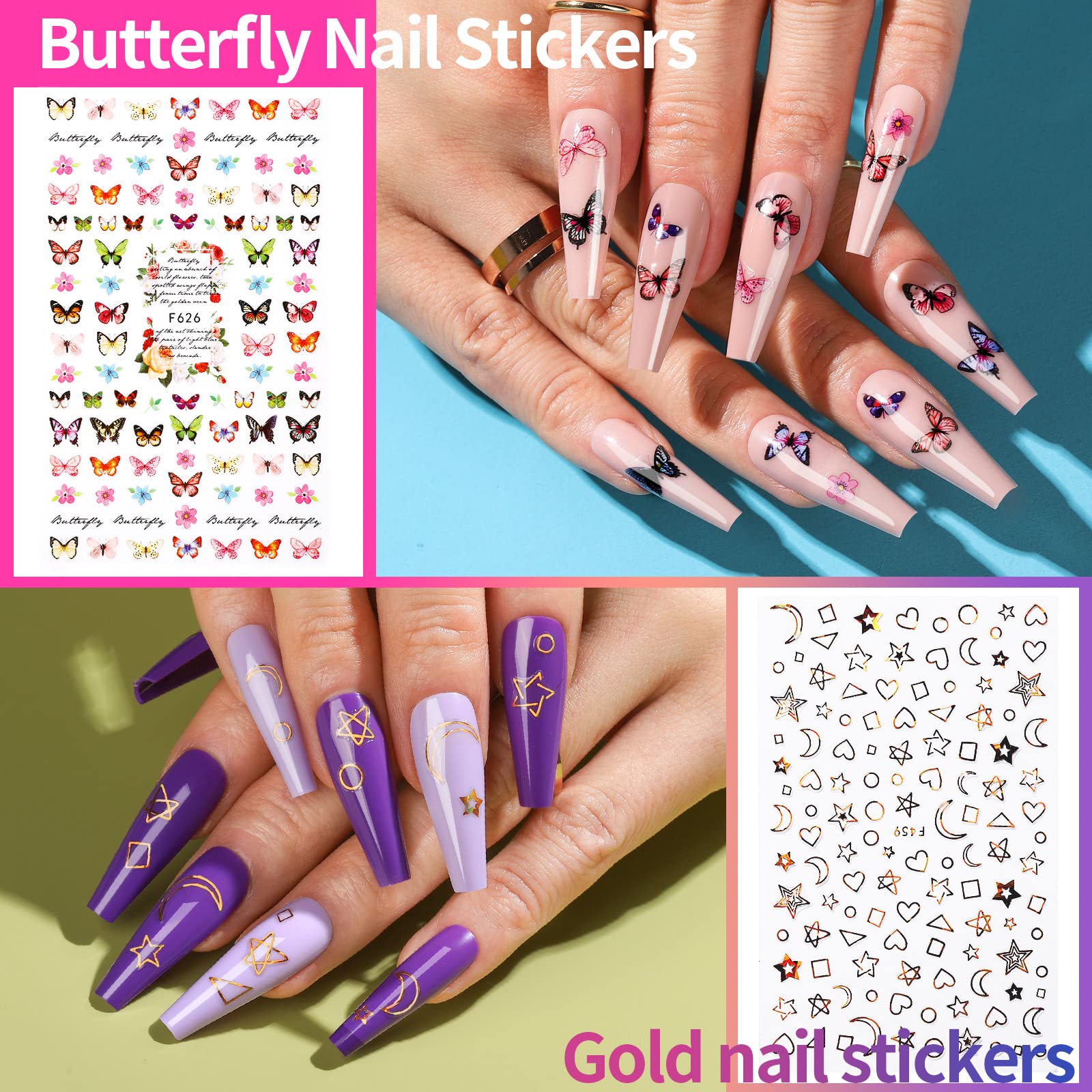 Teenitor nail art stickers butterfly and gold for added flair