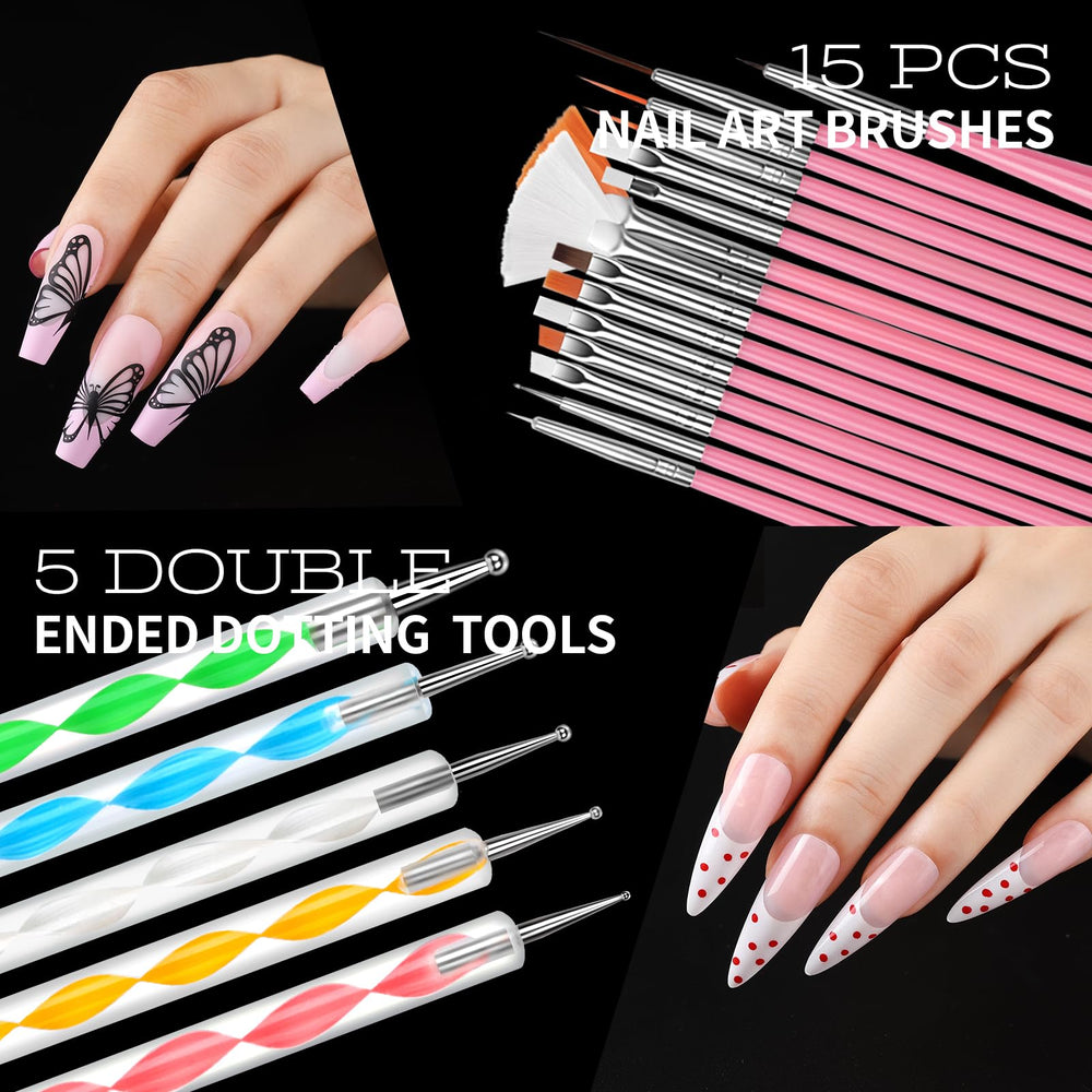 Teenitor pink nail brushes and dotting tools for precise lines