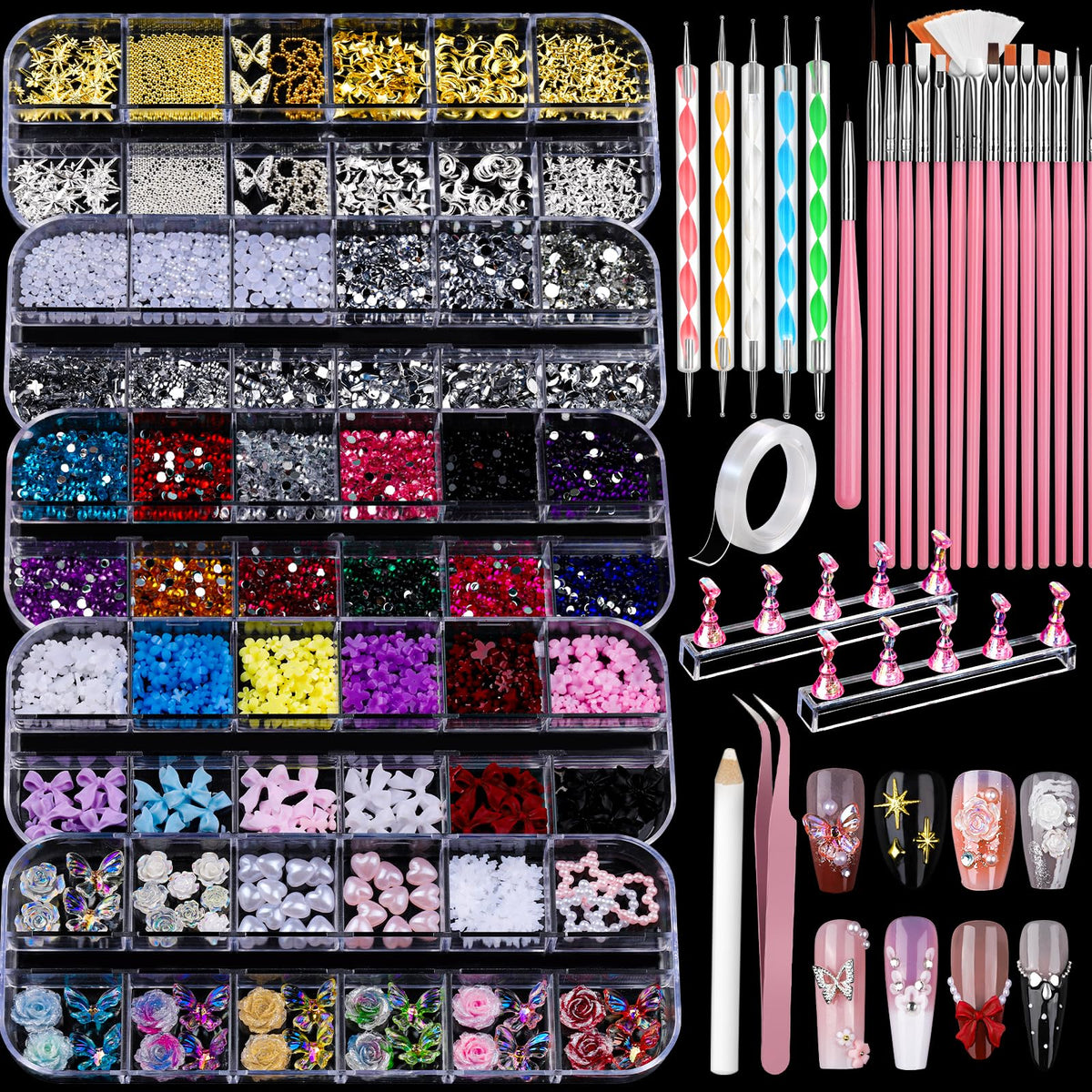 Teenitor 3D flower and butterfly snowflake charms for chic nail art