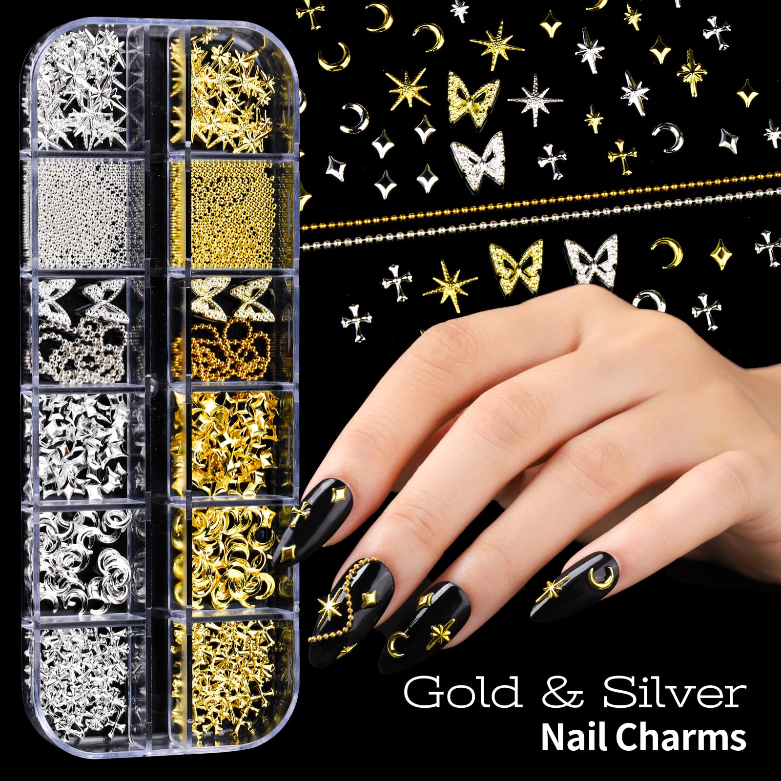 Teenitor gold and silver charms with chains for metallic accents