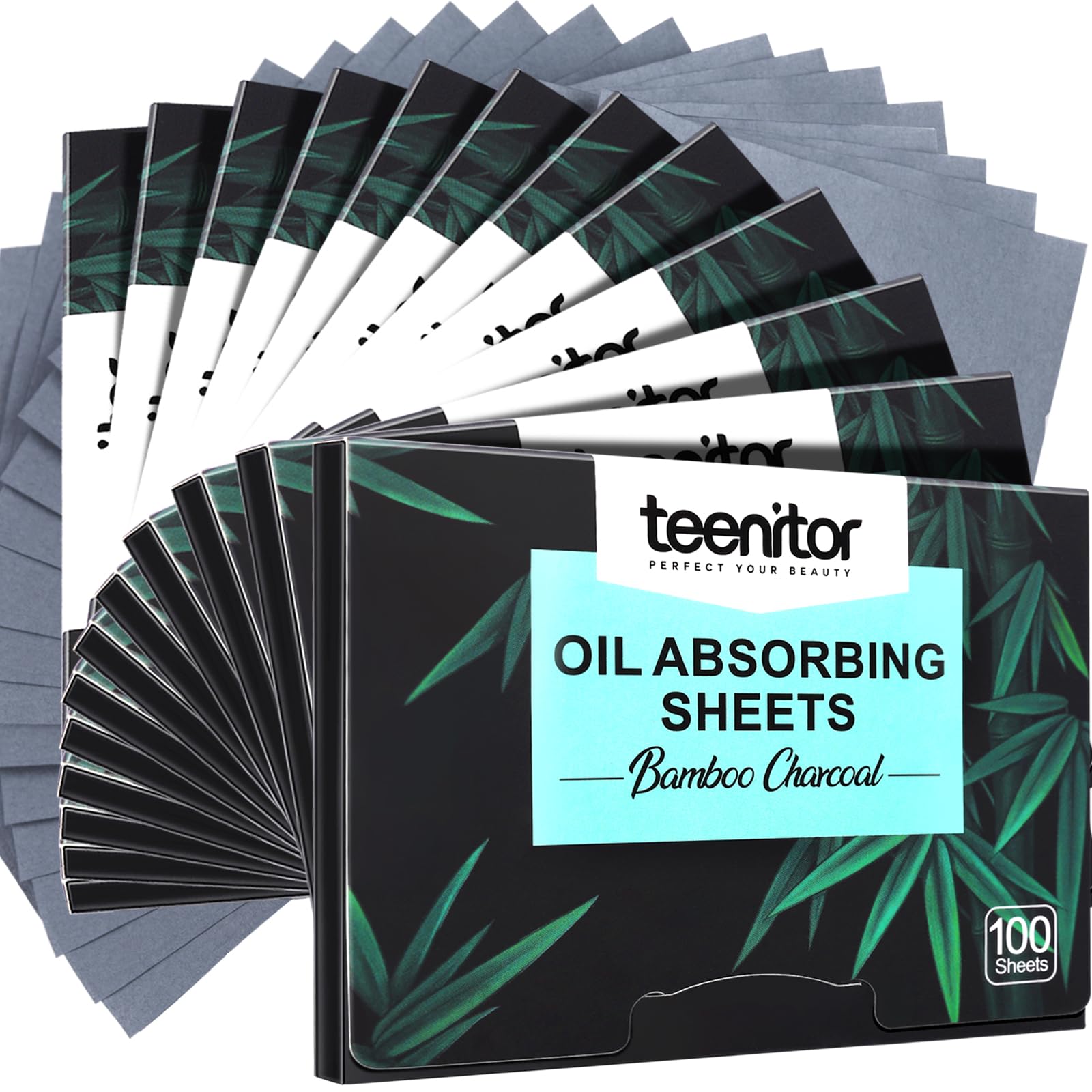 Teenitor papel absorbente carbón bambú, controla brillo facial.