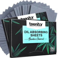 Teenitor papel absorbente carbono bambú para rostro, absorbe grasa sin manchar maquillaje.