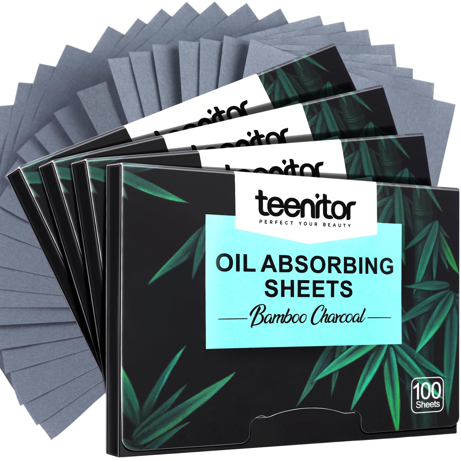 Teenitor papeles absorbentes de aceite con carbón de bambú para piel grasa.