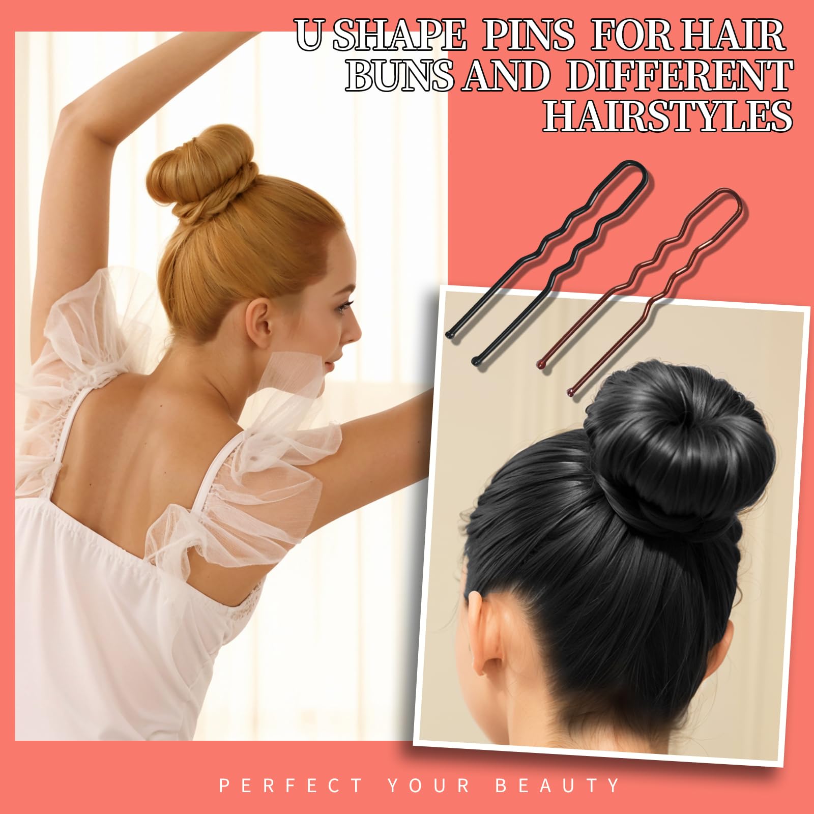 Teenitor pasadores para cabello 2-36 pulgadas marrón y negro