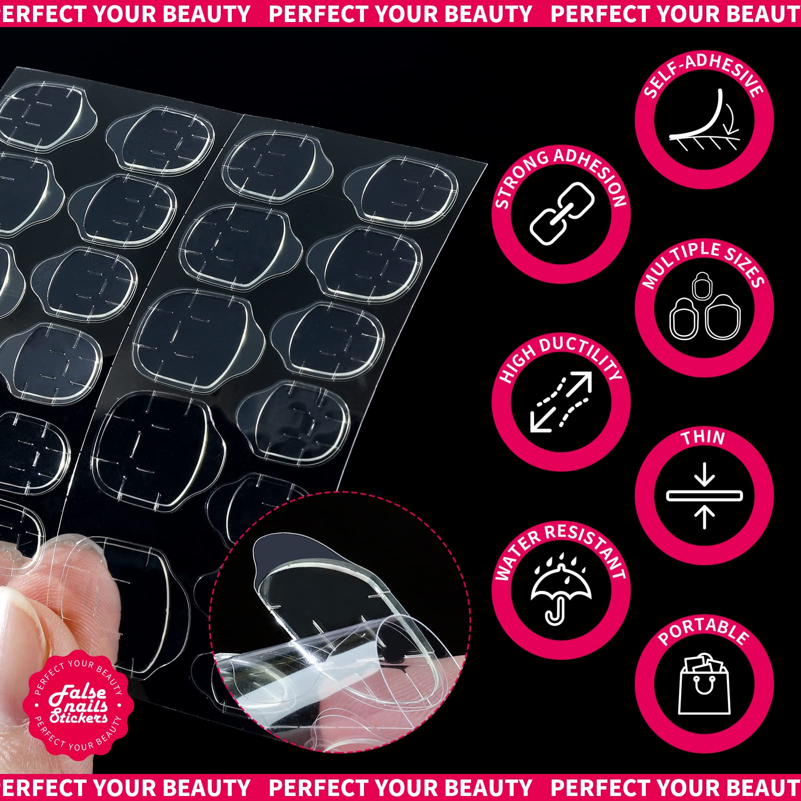 Teenitor: pegatinas adhesivas doble cara para uniones limpias en uñas