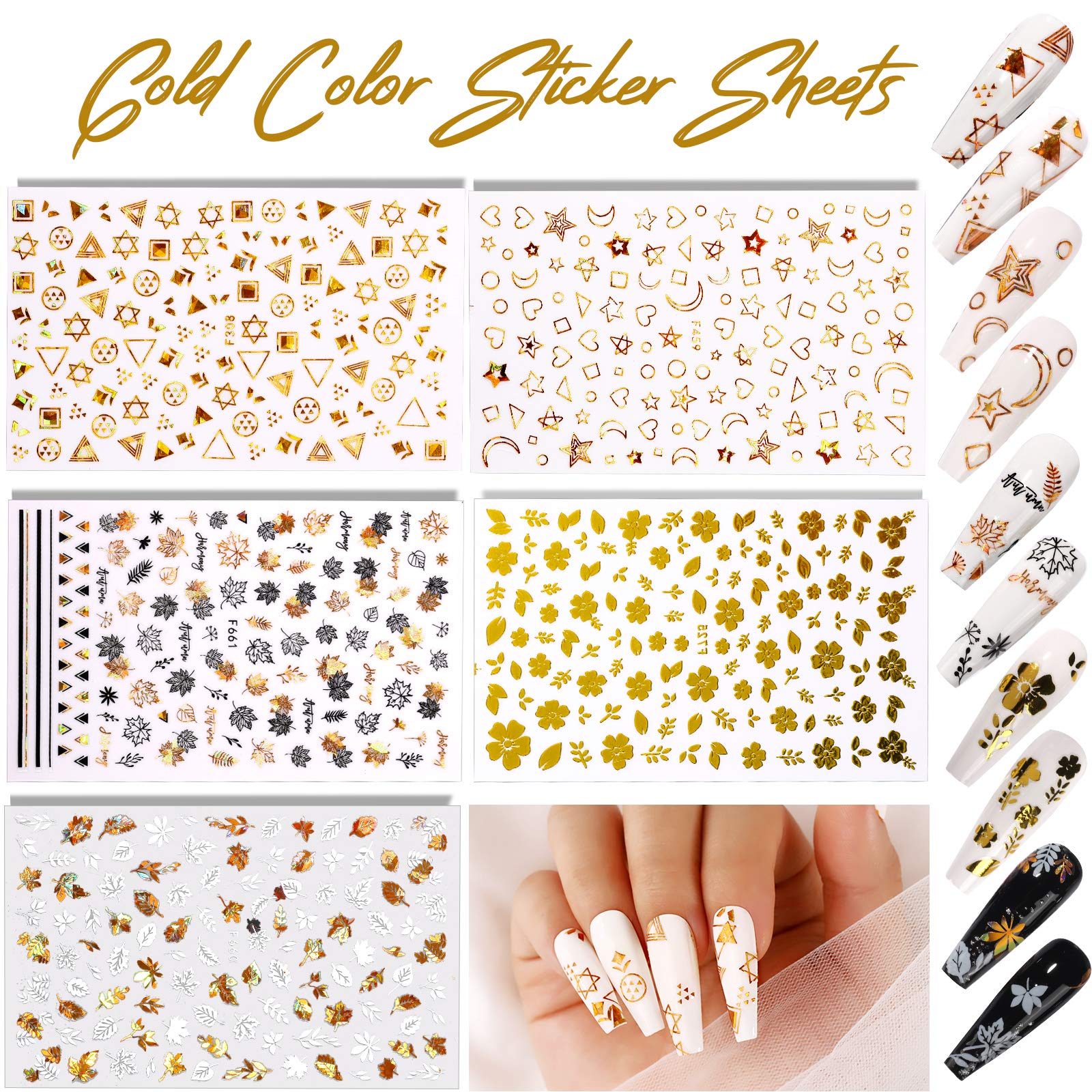 Teenitor adhesivos de uñas con corazones dorados para un toque elegante