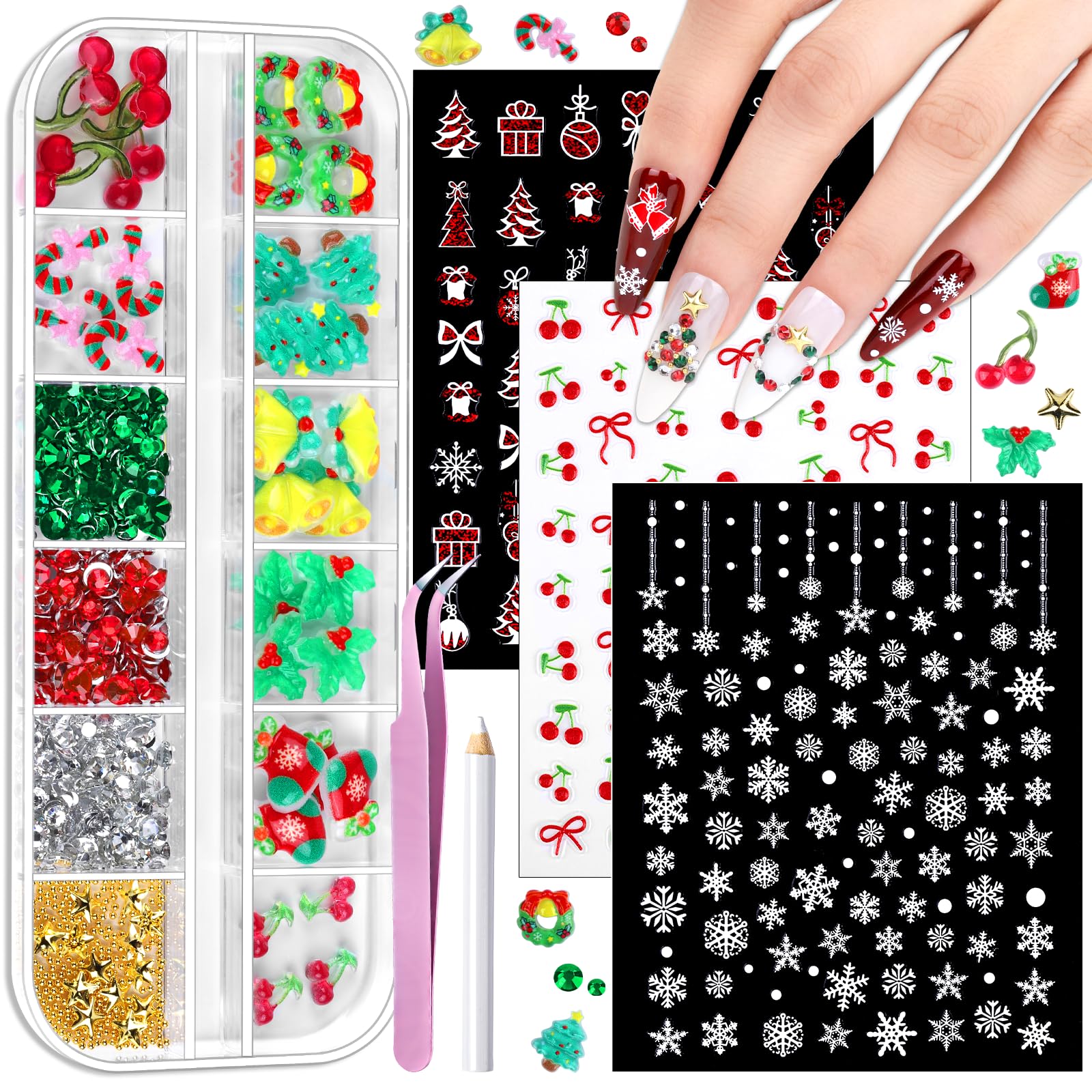 Teenitor pegatinas de uñas navideñas rojo y blanco para decoración rápida