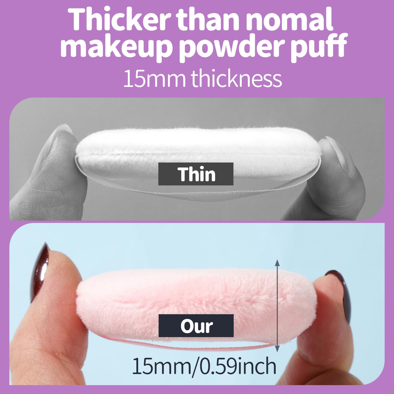 Teenitor puff para polvo rosado, compacto con empaque para almacenamiento higiénico.
