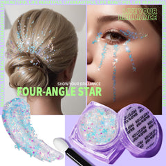 Teenitor purpurina para rostro estrellas y luna, look temático para fiestas.